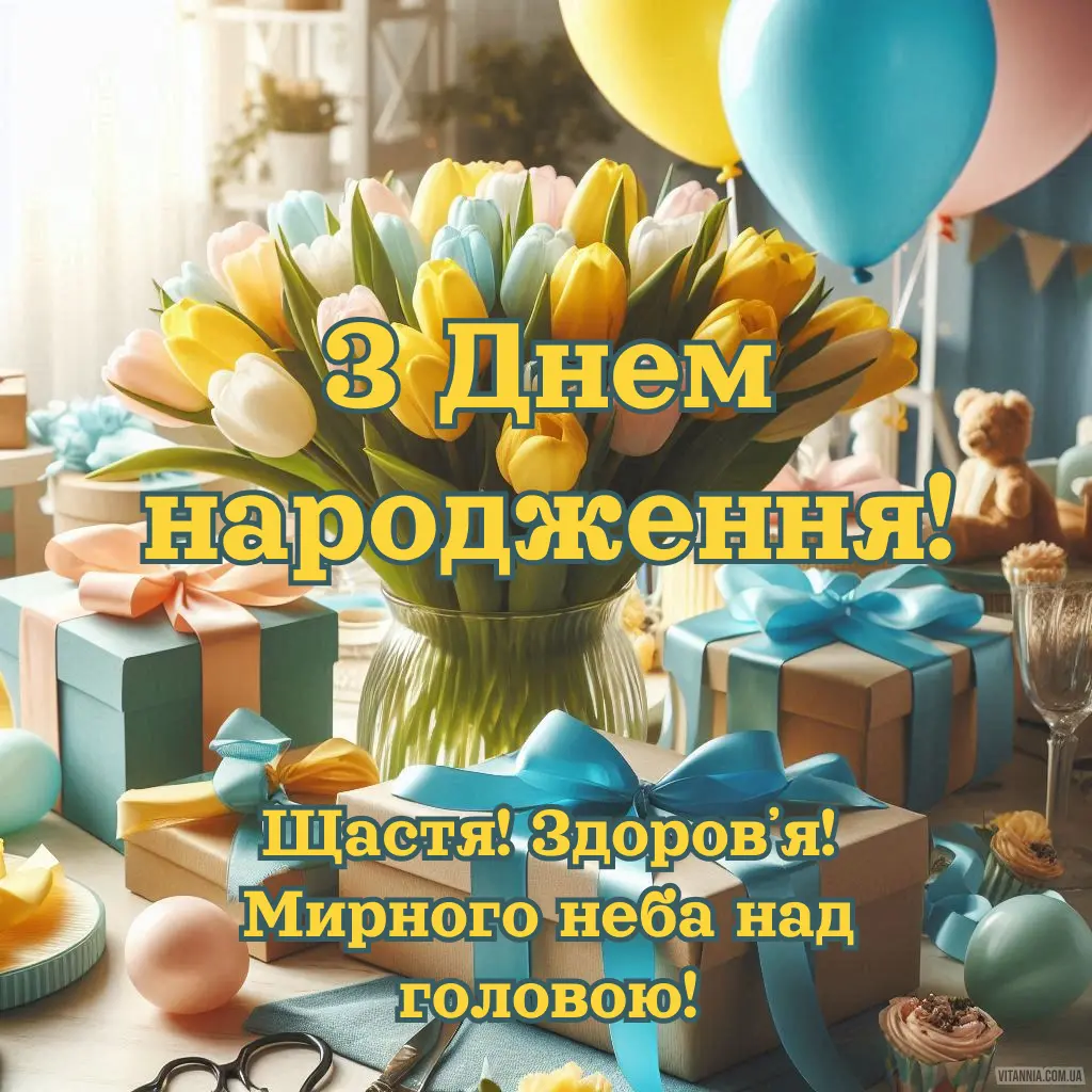 Привітання в українському стилі з днем народження тюльпан