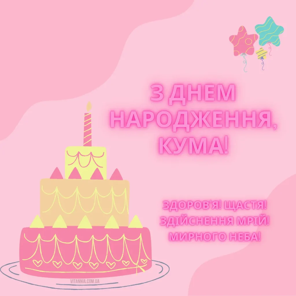 Сучасне привітання з днем народження кумі, здоровʼя, щастя, мирного неба