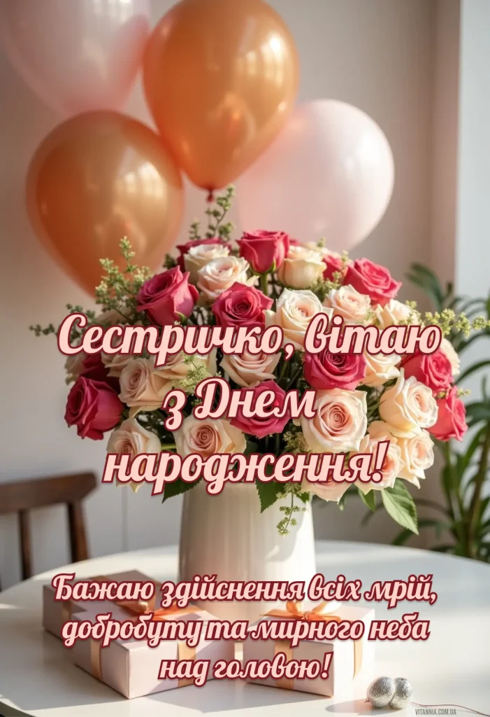 Вітання з днем народження сестричко, мирного неба, своїми словами