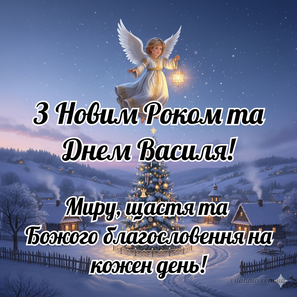 Привітання з Новим Роком та Днем ангела 2026. Картинка з привітаннями своїми словами